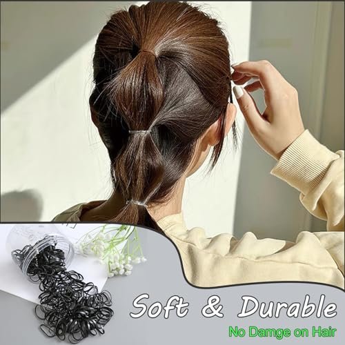 2000 PCS Hair Bands, Elastic Hair Ties with 2 Topsy Tail Tools - Non-Slip Small Hair Rubbers for Ponytails, Black Avelisse
