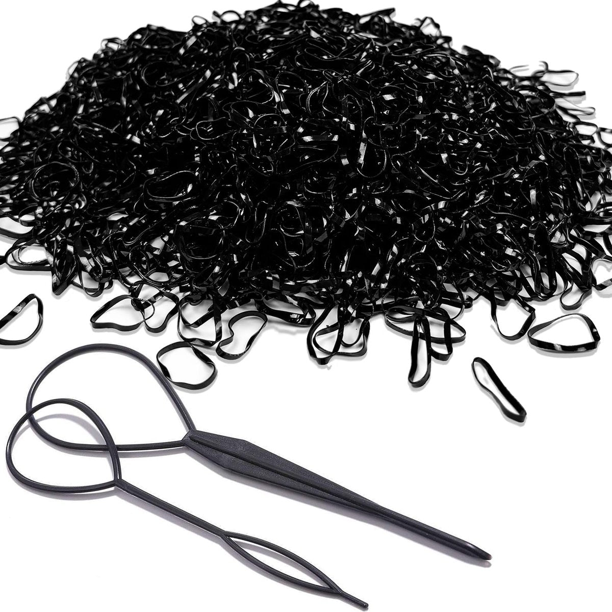 2000 PCS Hair Bands, Elastic Hair Ties with 2 Topsy Tail Tools - Non-Slip Small Hair Rubbers for Ponytails, Black Avelisse
