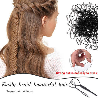 2000 PCS Hair Bands, Elastic Hair Ties with 2 Topsy Tail Tools - Non-Slip Small Hair Rubbers for Ponytails, Black Avelisse