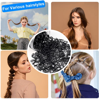 2000 PCS Hair Bands, Elastic Hair Ties with 2 Topsy Tail Tools - Non-Slip Small Hair Rubbers for Ponytails, Black Avelisse