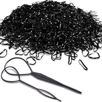 2000 PCS Hair Bands, Elastic Hair Ties with 2 Topsy Tail Tools - Non-Slip Small Hair Rubbers for Ponytails, Black Avelisse
