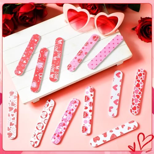 Gisafai 48 Pcs Valentine's Day Heart Emery Boards - Double Sided Nail Files for Manicure, Party Favors, 12 Styles - görsel 4