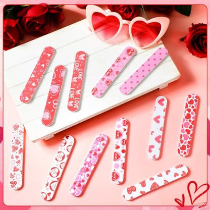 Gisafai 48 Pcs Valentine's Day Heart Emery Boards - Double Sided Nail Files for Manicure, Party Favors, 12 Styles