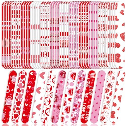 Gisafai 48 Pcs Valentine's Day Heart Emery Boards - Double Sided Nail Files for Manicure, Party Favors, 12 Styles - görsel 2