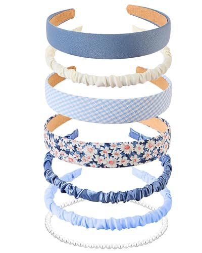 JELIEE 7 Pack Non-Slip Headbands for Women - Fashion Flower, Pearl, Twisted, Solid Blue and White Styles - görsel 2