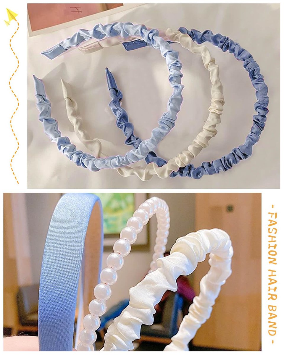 JELIEE 7 Pack Non-Slip Headbands for Women - Fashion Flower, Pearl, Twisted, Solid Blue and White Styles - görsel 11