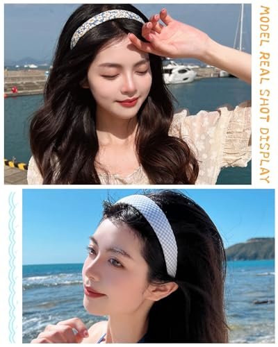 JELIEE 7 Pack Non-Slip Headbands for Women - Fashion Flower, Pearl, Twisted, Solid Blue and White Styles - görsel 6