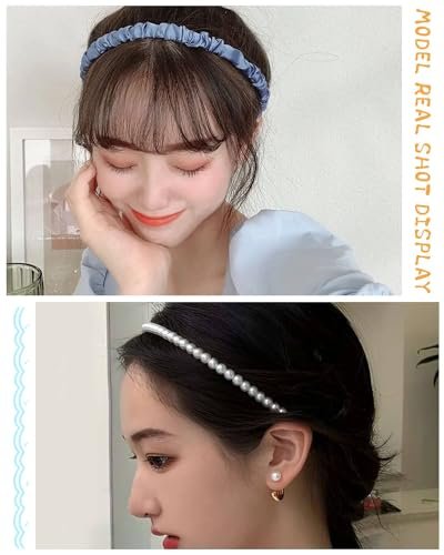 JELIEE 7 Pack Non-Slip Headbands for Women - Fashion Flower, Pearl, Twisted, Solid Blue and White Styles