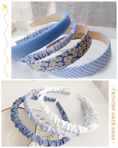 JELIEE 7 Pack Non-Slip Headbands for Women - Fashion Flower, Pearl, Twisted, Solid Blue and White Styles - görsel 10