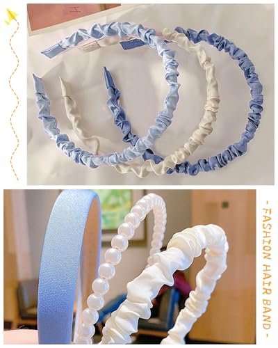 JELIEE 7 Pack Non-Slip Headbands for Women - Fashion Flower, Pearl, Twisted, Solid Blue and White Styles - görsel 12