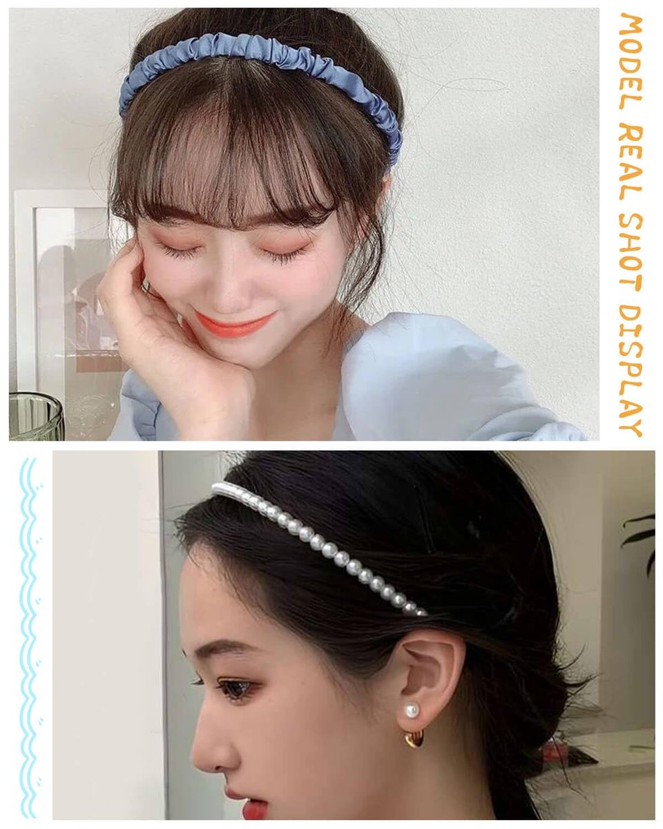 JELIEE 7 Pack Non-Slip Headbands for Women - Fashion Flower, Pearl, Twisted, Solid Blue and White Styles - görsel 7