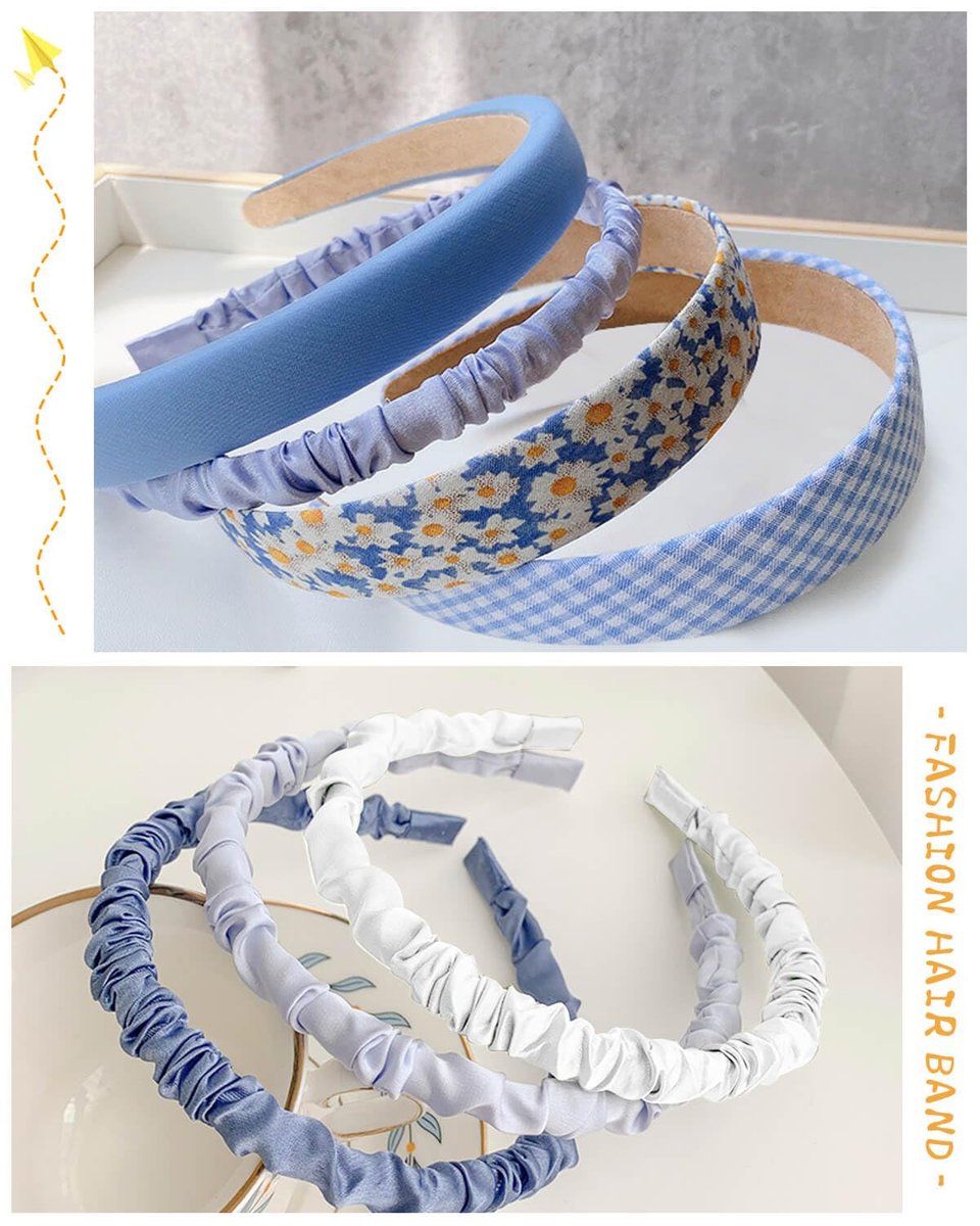 JELIEE 7 Pack Non-Slip Headbands for Women - Fashion Flower, Pearl, Twisted, Solid Blue and White Styles - görsel 9