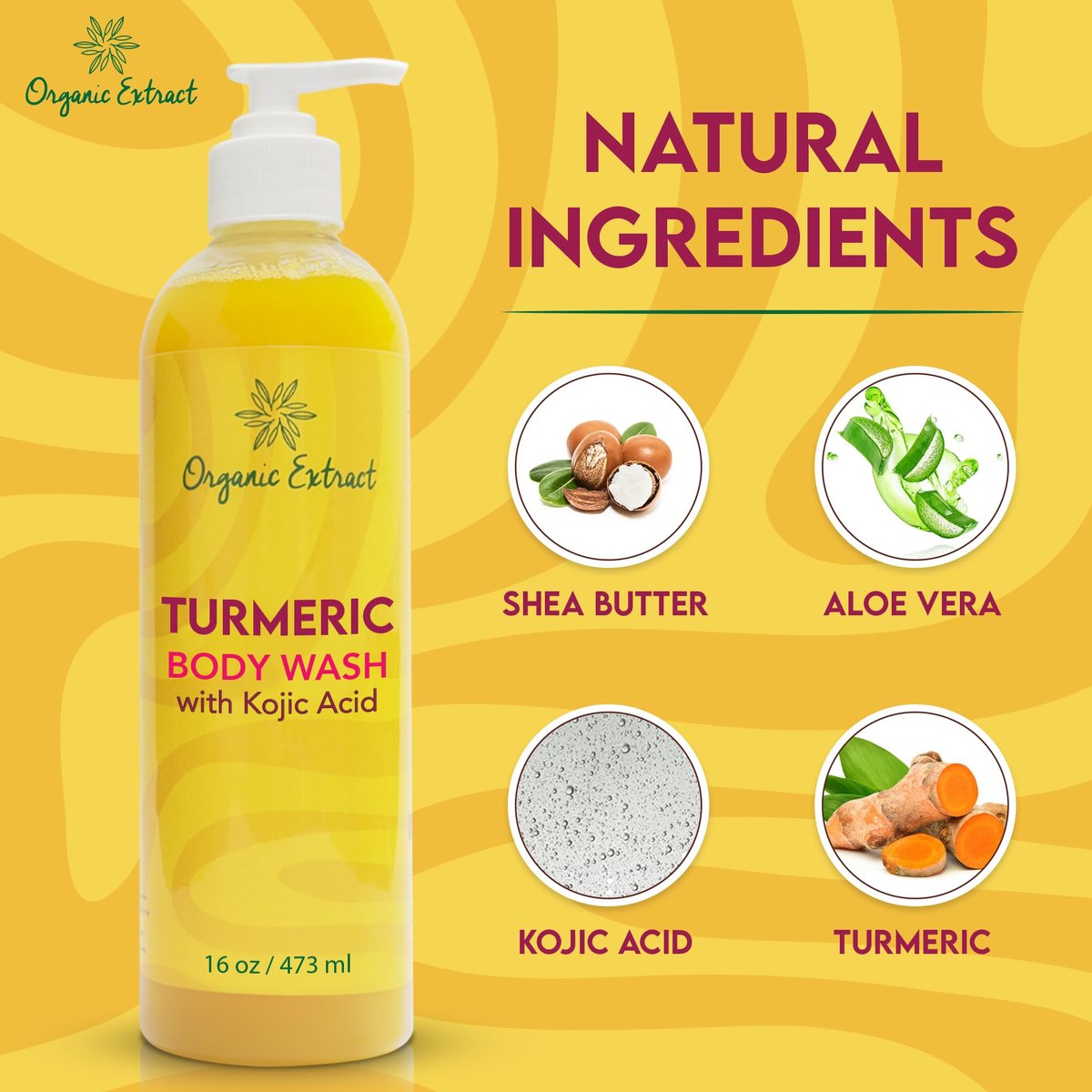 Organic Extract Turmeric Kojic Acid Body Wash – Skin Brightening Shower Gel with Shea Butter & Aloe Vera, 16 fl oz - görsel 3