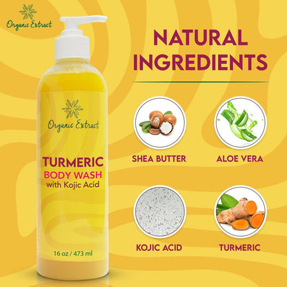 Organic Extract Turmeric Kojic Acid Body Wash – Skin Brightening Shower Gel with Shea Butter & Aloe Vera, 16 fl oz