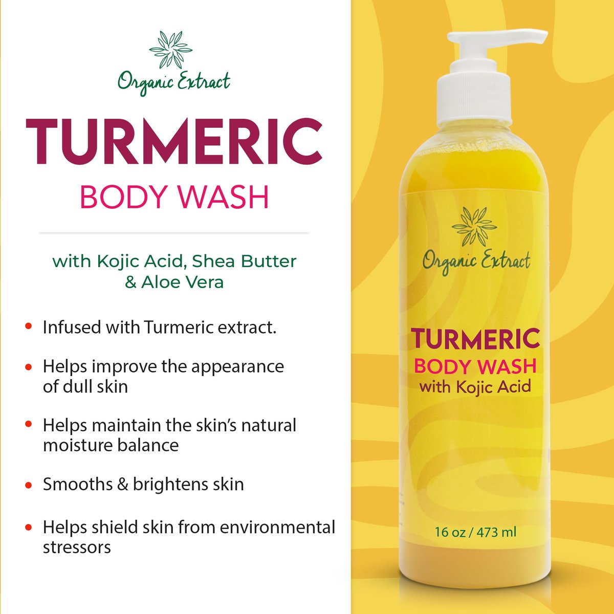 Organic Extract Turmeric Kojic Acid Body Wash – Skin Brightening Shower Gel with Shea Butter & Aloe Vera, 16 fl oz - görsel 5