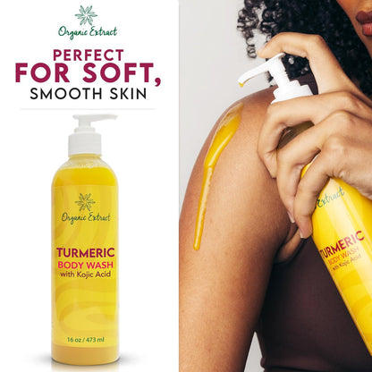 Organic Extract Turmeric Kojic Acid Body Wash – Skin Brightening Shower Gel with Shea Butter & Aloe Vera, 16 fl oz