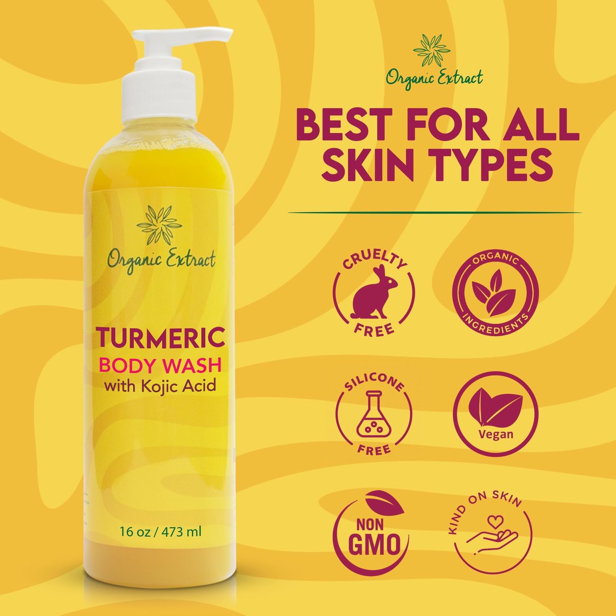 Organic Extract Turmeric Kojic Acid Body Wash – Skin Brightening Shower Gel with Shea Butter & Aloe Vera, 16 fl oz - görsel 11