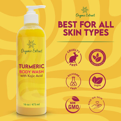 Organic Extract Turmeric Kojic Acid Body Wash – Skin Brightening Shower Gel with Shea Butter & Aloe Vera, 16 fl oz