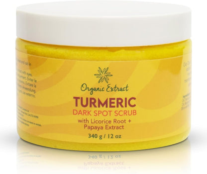 Organic Extract Turmeric Face Polish - Skin Brightening & Exfoliating Scrub (12 fl oz / 340g) - Deep Cleanser with Papaya Extract for Even Skin Tone