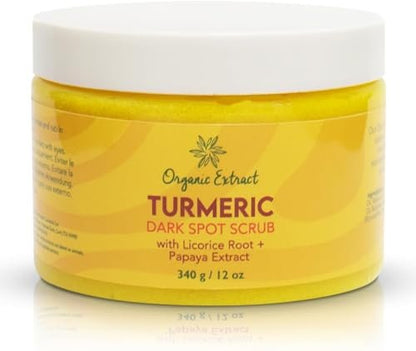 Organic Extract Turmeric Face Polish - Skin Brightening & Exfoliating Scrub (12 fl oz / 340g) - Deep Cleanser with Papaya Extract for Even Skin Tone