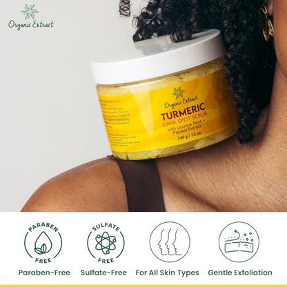 Organic Extract Turmeric Face Polish - Skin Brightening & Exfoliating Scrub (12 fl oz / 340g) - Deep Cleanser with Papaya Extract for Even Skin Tone