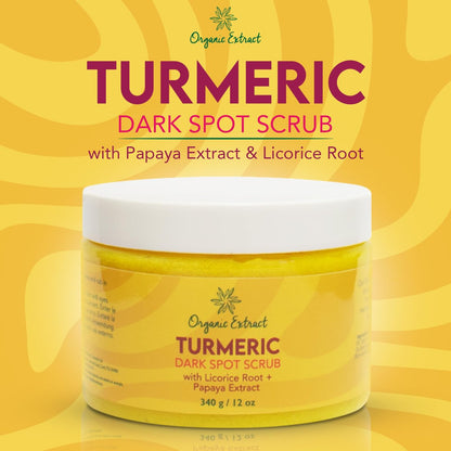 Organic Extract Turmeric Face Polish - Skin Brightening & Exfoliating Scrub (12 fl oz / 340g) - Deep Cleanser with Papaya Extract for Even Skin Tone