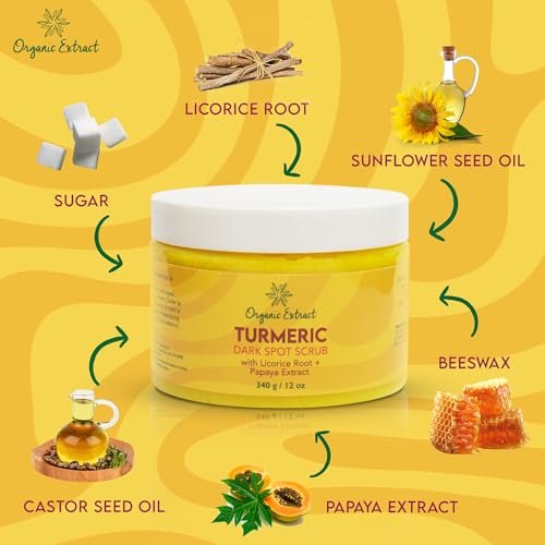 Organic Extract Turmeric Face Polish - Skin Brightening & Exfoliating Scrub (12 fl oz / 340g) - Deep Cleanser with Papaya Extract for Even Skin Tone - görsel 8