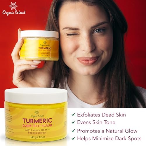 Organic Extract Turmeric Face Polish - Skin Brightening & Exfoliating Scrub (12 fl oz / 340g) - Deep Cleanser with Papaya Extract for Even Skin Tone - görsel 10
