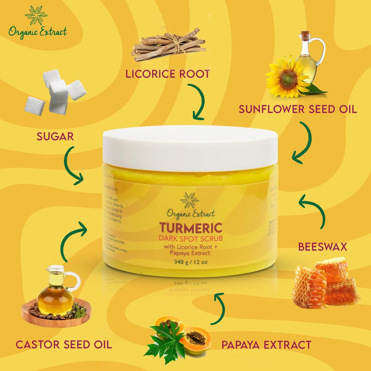 Organic Extract Turmeric Face Polish - Skin Brightening & Exfoliating Scrub (12 fl oz / 340g) - Deep Cleanser with Papaya Extract for Even Skin Tone - görsel 7