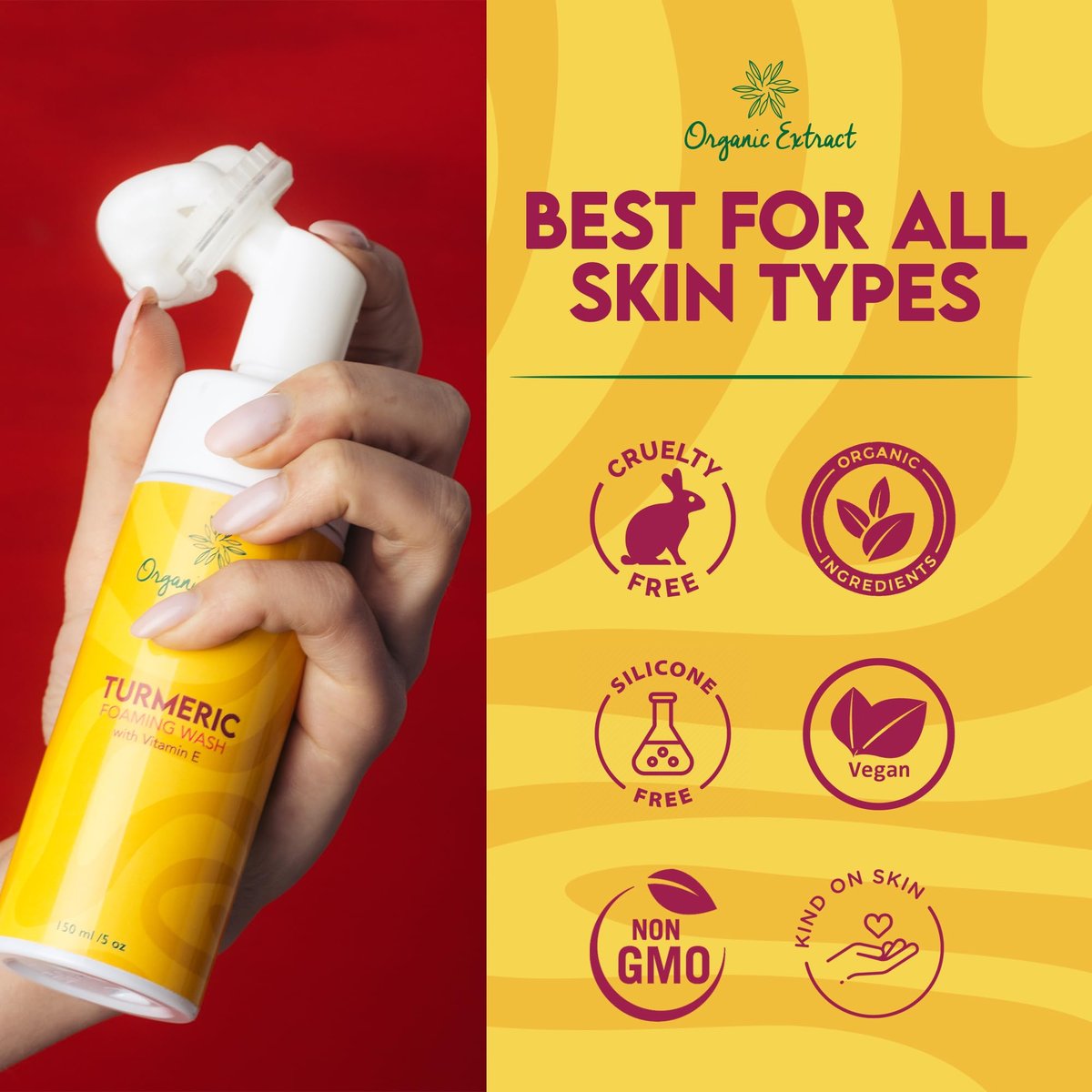 Organic Extract Turmeric Skin Brightening Face Wash – 5 fl oz / 150ml – Daily Moisturizer, Gentle Facial Cleanser for All Skin Types with Kojic Acid, Vitamin E, and Aloe Vera Avelisse