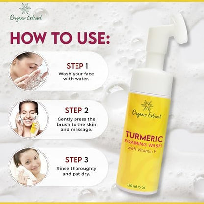 Organic Extract Turmeric Skin Brightening Face Wash – 5 fl oz / 150ml – Daily Moisturizer, Gentle Facial Cleanser for All Skin Types with Kojic Acid, Vitamin E, and Aloe Vera Avelisse