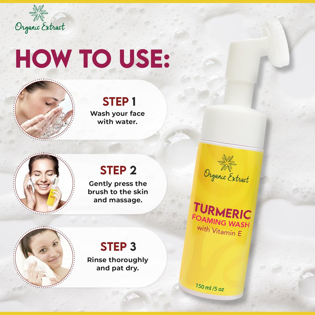 Organic Extract Turmeric Skin Brightening Face Wash – 5 fl oz / 150ml – Daily Moisturizer, Gentle Facial Cleanser for All Skin Types with Kojic Acid, Vitamin E, and Aloe Vera Avelisse