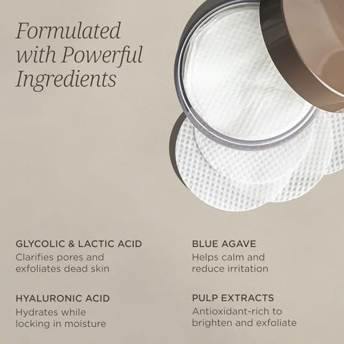 COLLEEN ROTHSCHILD Glycolic Acid Peel Pads with Blue Agave – Gentle Spa-Strength Exfoliating Treatment for Resurfacing, Brightening, and Smoothing Skin – 60 Pads (4.2 fl oz) Avelisse