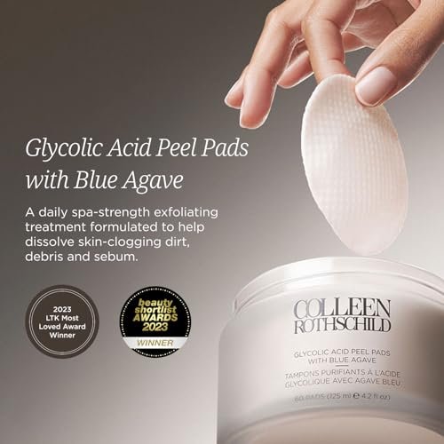 COLLEEN ROTHSCHILD Glycolic Acid Peel Pads with Blue Agave – Gentle Spa-Strength Exfoliating Treatment for Resurfacing, Brightening, and Smoothing Skin – 60 Pads (4.2 fl oz) Avelisse