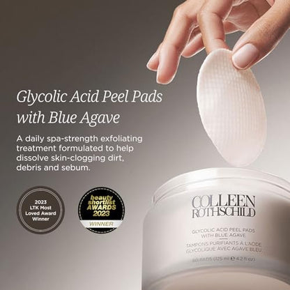 COLLEEN ROTHSCHILD Glycolic Acid Peel Pads with Blue Agave – Gentle Spa-Strength Exfoliating Treatment for Resurfacing, Brightening, and Smoothing Skin – 60 Pads (4.2 fl oz) Avelisse