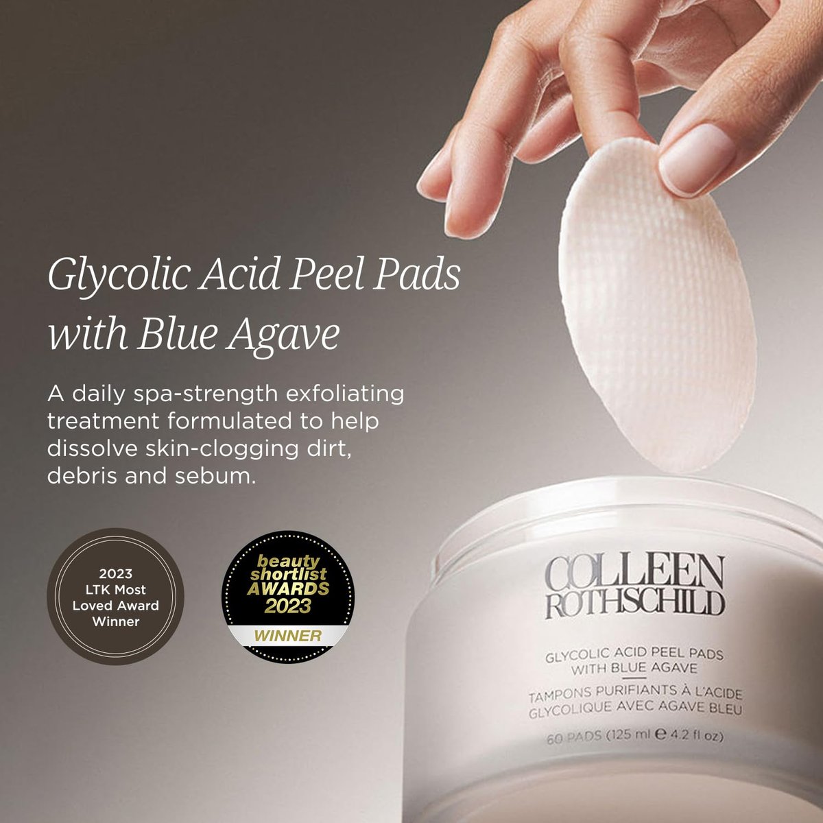 COLLEEN ROTHSCHILD Glycolic Acid Peel Pads with Blue Agave – Gentle Spa-Strength Exfoliating Treatment for Resurfacing, Brightening, and Smoothing Skin – 60 Pads (4.2 fl oz) Avelisse