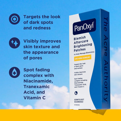 PanOxyl Blemish Brightening Patches – Dermatologist-Recommended Large Clear Patches to Fade Post-Acne Dark Spots and Reduce Redness, Vegan & Latex-Free, 16 Count