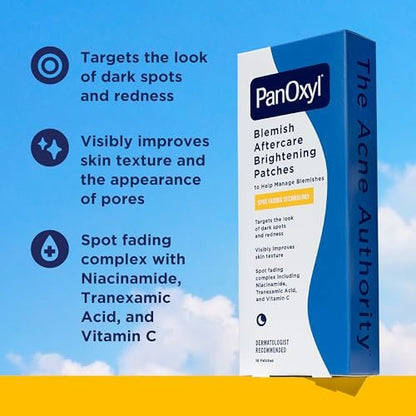 PanOxyl Blemish Brightening Patches – Dermatologist-Recommended Large Clear Patches to Fade Post-Acne Dark Spots and Reduce Redness, Vegan & Latex-Free, 16 Count