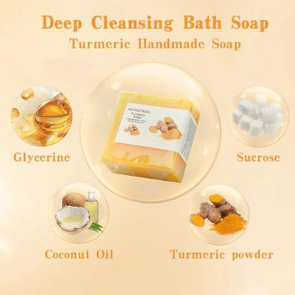 Shibarcle 3 PCS Turmeric Soap Bar - Natural Handmade Soap for Face & Body with Coconut Oil, Moisturizing & Soothing Gentle Cleanser for All Skin Types