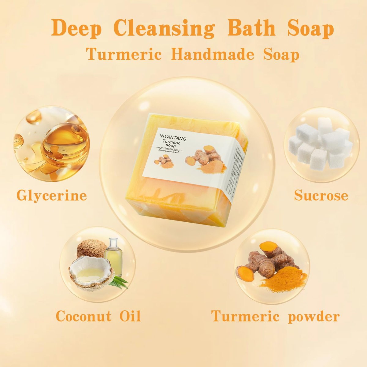 Shibarcle 3 PCS Turmeric Soap Bar - Natural Handmade Soap for Face & Body with Coconut Oil, Moisturizing & Soothing Gentle Cleanser for All Skin Types - görsel 11