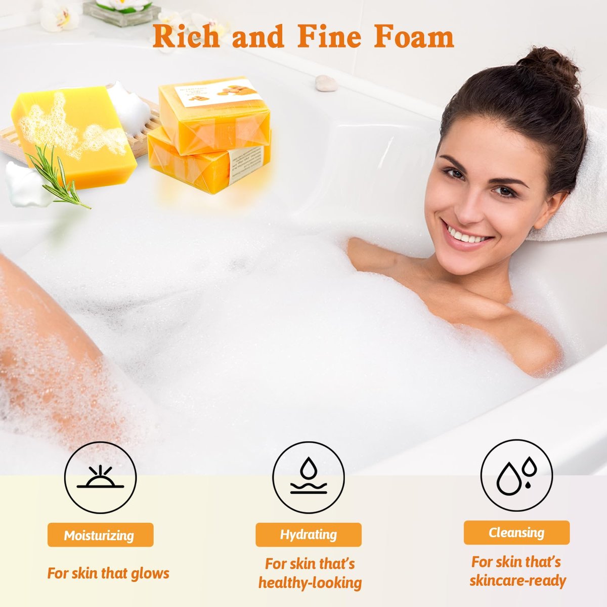Shibarcle 3 PCS Turmeric Soap Bar - Natural Handmade Soap for Face & Body with Coconut Oil, Moisturizing & Soothing Gentle Cleanser for All Skin Types - görsel 5