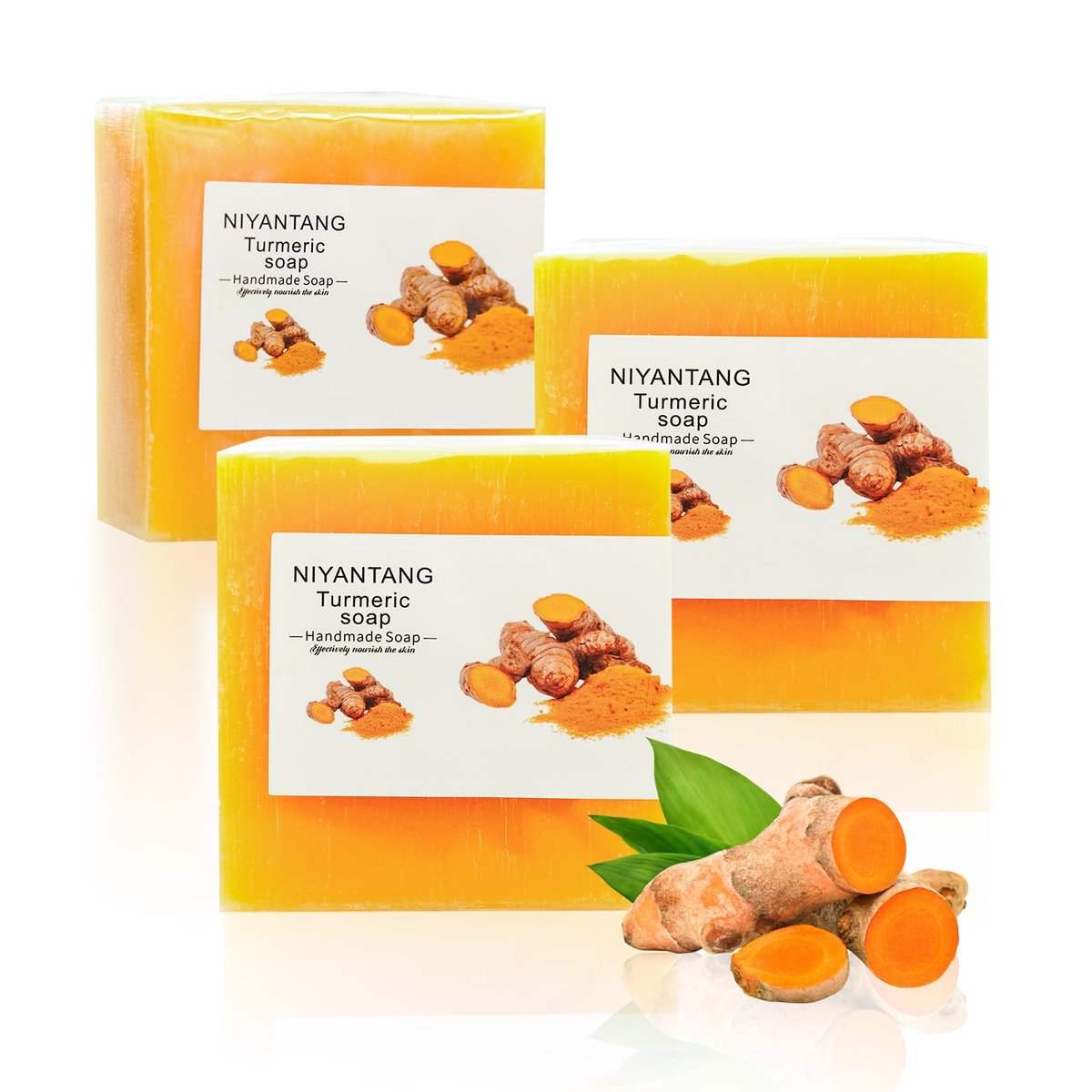 Shibarcle 3 PCS Turmeric Soap Bar - Natural Handmade Soap for Face & Body with Coconut Oil, Moisturizing & Soothing Gentle Cleanser for All Skin Types - görsel 1