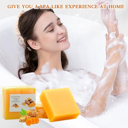 Shibarcle 3 PCS Turmeric Soap Bar - Natural Handmade Soap for Face & Body with Coconut Oil, Moisturizing & Soothing Gentle Cleanser for All Skin Types