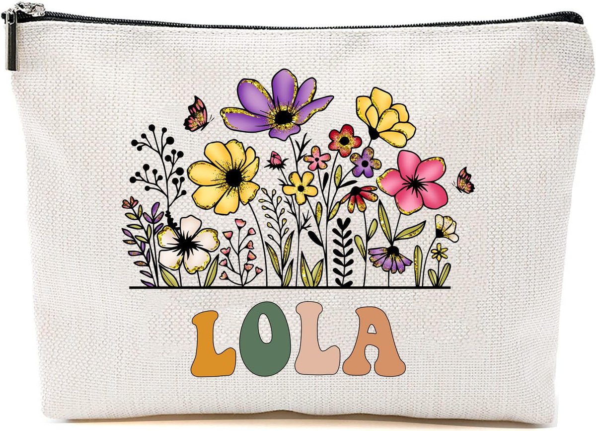 Lola Wildflowers Makeup Bag - White Floral Cosmetic Case for Mother's Day, Birthday Gifts - görsel 1