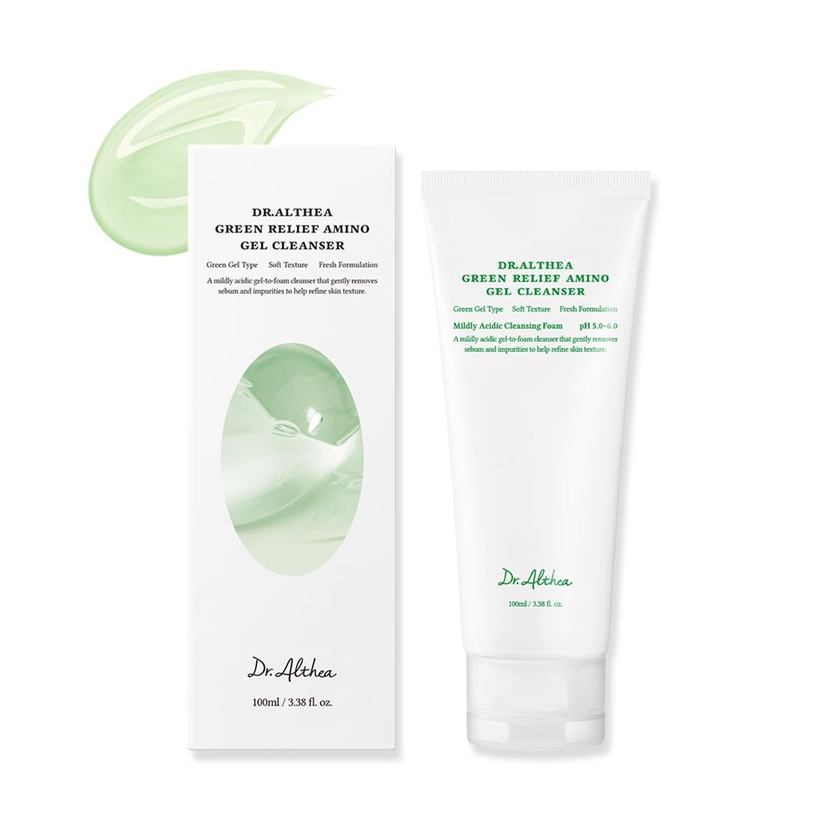 Dr.Althea Green Relief Amino Gel Cleanser - Lightweight Hydrating Makeup Remover, Daily Face Wash with Hyaluronic Acid, Korean Vegan Skincare for All Skin Types (3.38 Fl Oz) Avelisse