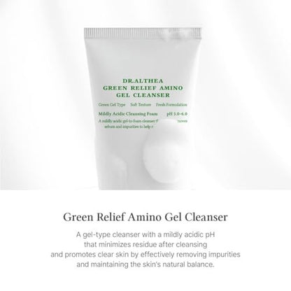 Dr.Althea Green Relief Amino Gel Cleanser - Lightweight Hydrating Makeup Remover, Daily Face Wash with Hyaluronic Acid, Korean Vegan Skincare for All Skin Types (3.38 Fl Oz) Avelisse