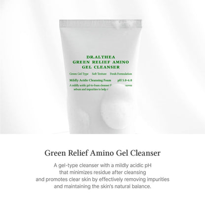 Dr.Althea Green Relief Amino Gel Cleanser - Lightweight Hydrating Makeup Remover, Daily Face Wash with Hyaluronic Acid, Korean Vegan Skincare for All Skin Types (3.38 Fl Oz) Avelisse