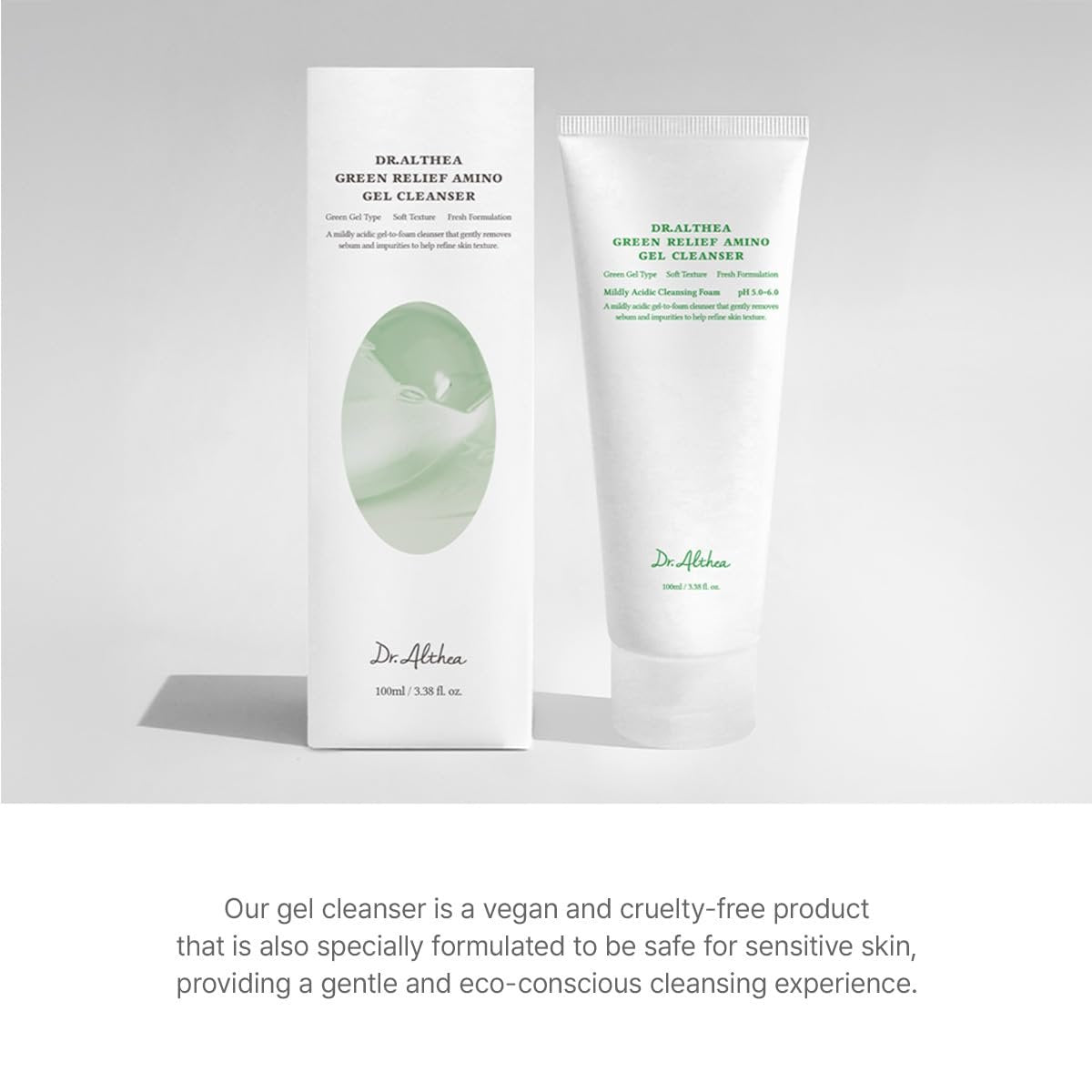 Dr.Althea Green Relief Amino Gel Cleanser - Lightweight Hydrating Makeup Remover, Daily Face Wash with Hyaluronic Acid, Korean Vegan Skincare for All Skin Types (3.38 Fl Oz) Avelisse