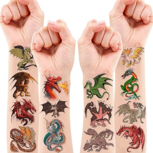 96 PCS Dragon Pre-cut Temporary Tattoos for Kids - Knight & Dragon Party Favors, Classroom Rewards, Halloween Gifts - görsel 18