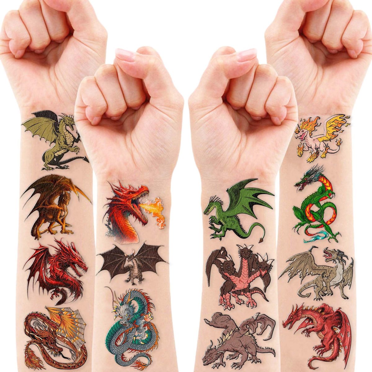 96 PCS Dragon Pre-cut Temporary Tattoos for Kids - Knight & Dragon Party Favors, Classroom Rewards, Halloween Gifts - görsel 17